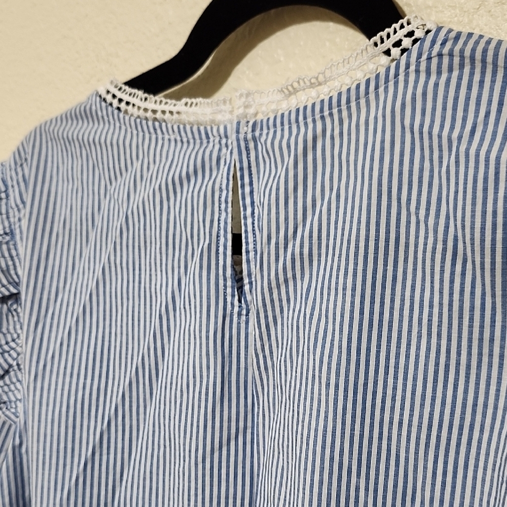 J. Crew Blue and White Ruffled Puff Sleeve Blouse - Picture 14 of 15